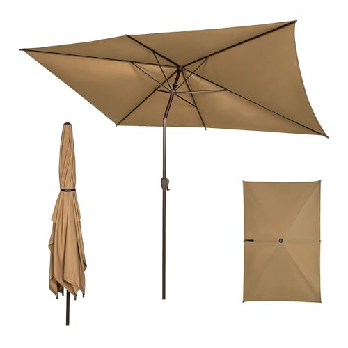 6.5FT x 10FT Rectangular Outdoor Patio Umbrella (6.5 FT(6 Ribs) / Tan)