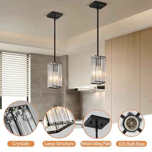 Modern Crystal Pendant Lights Kitchen Island (Black / 1Pack)