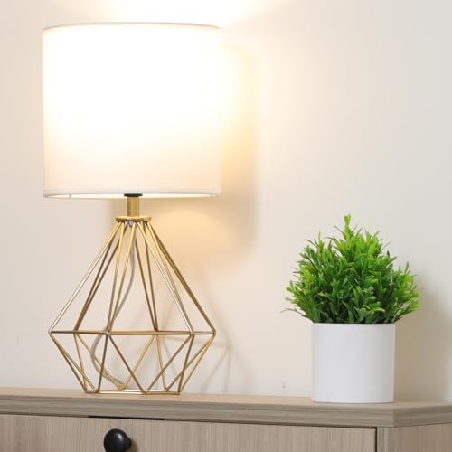 Gold Modern Small Table Lamp for Bedroom & Living Room (Brass Gold)