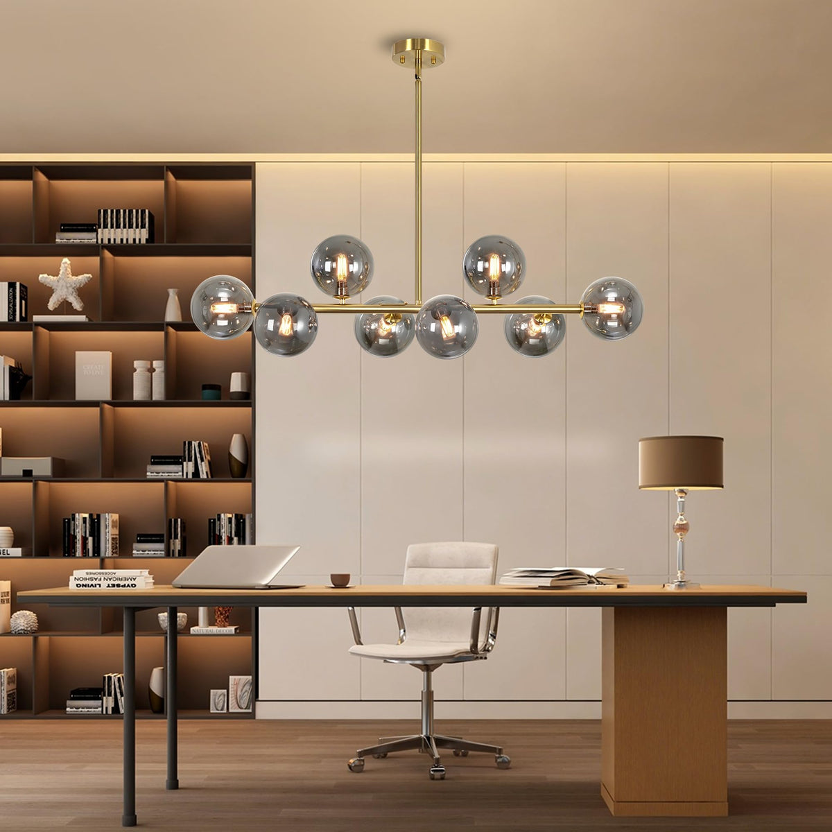 Gold Linear Chandelier 37" Dining Room Light Fixture Modern Sputnik Light (Gold and Gray / 8 Light)