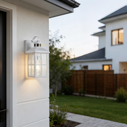 2 Pack Motion Sensor Porch Light Dusk to Dawn Outdoor Wall Light (White 2)