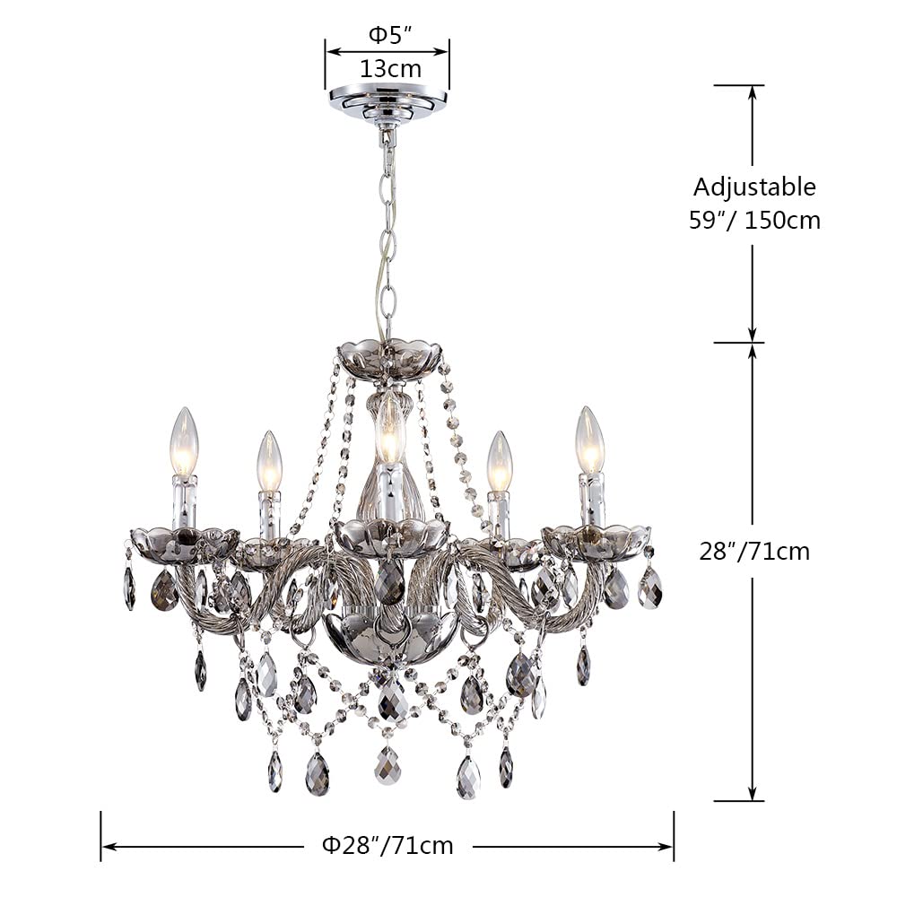 Saint Mossi Smoky Gray Crystal Chandelier with 5 Lights for Dining Room (Smoky Gray Crystal / W19" 1 Tier)