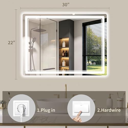 22"x30" LED Bathroom Mirror with Lights (30"L x 22"W)