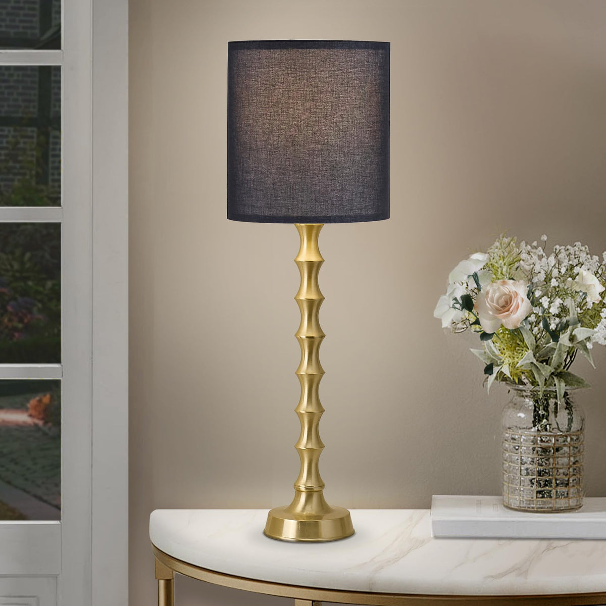 30.5" Modern Black Gold Buffet Lamps Set of 2 (Bright Gold BKL)