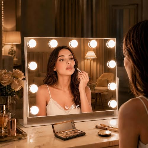 16 x13 in Hollywood Makeup Mirror with Lights (White / 12.7"L x 15.6"W)