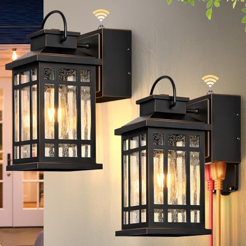 2 Pack Outdoor Wall Light with GFCI Outlet (Black(Gold Trim) / D2D 2-Pack)