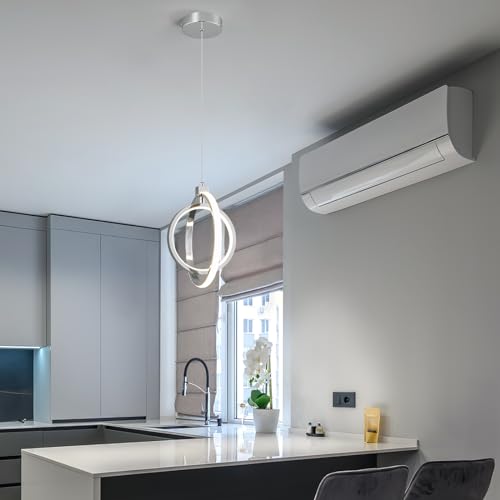 Modern LED Chandelier Chrome Ring Pendant Light Fixtures 4000K Dimmable Height Adjustable Pendant Lighting for Dining Room Kitchen Island Bedroom Living Room Foyer（Chrome Round 3 (Chrome / Round-3Pack)
