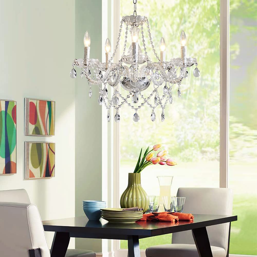Saint Mossi Modern Contemporary Elegant K9 Crystal Glass Chandelier Pendant Ceiling Lighting Fixture (Clear Crystal / W19" 1 Tier)