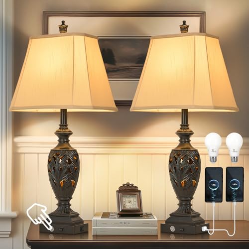 29.5" Touch Control Traditional Table Lamp Set of 2 with USB A+C (Black Gold / 29.5")