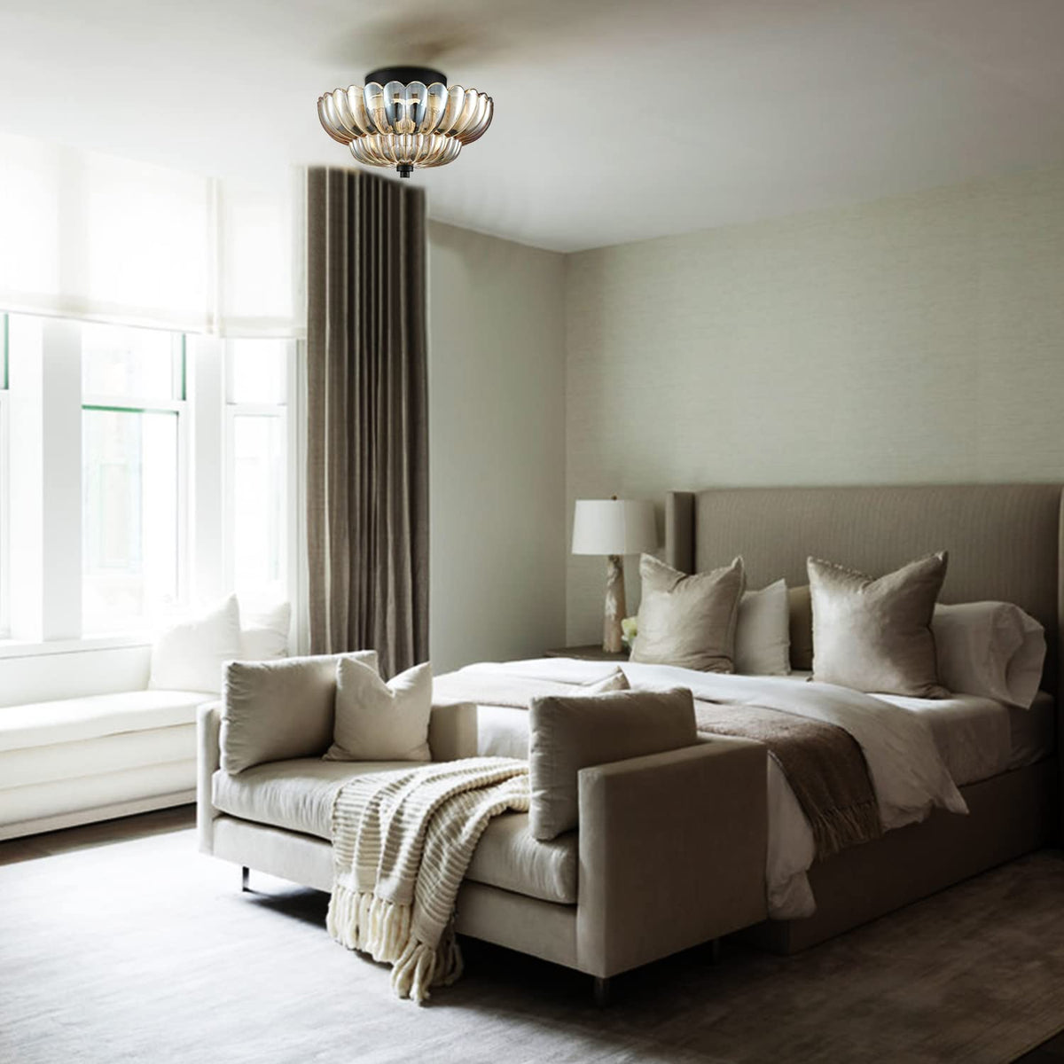 Modern Black Flush Mount Ceiling Light 3 (Black-amber glass)