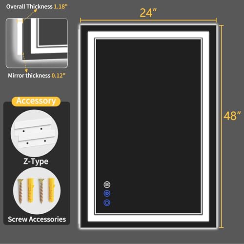 24"x48" LED Bathroom Mirror with Lights (24"L x 48"W)