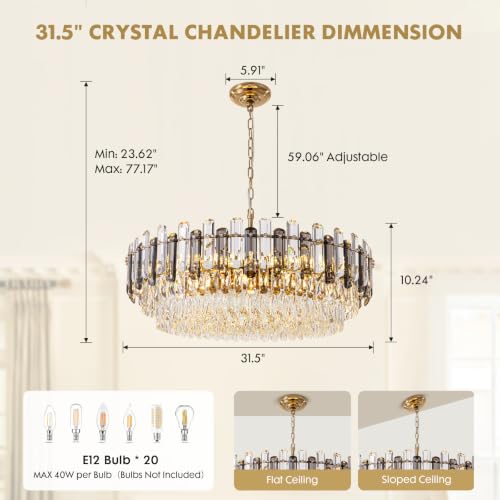 31.5 inch Modern Gold Crystal Chandelier for Dining Room (31.5")