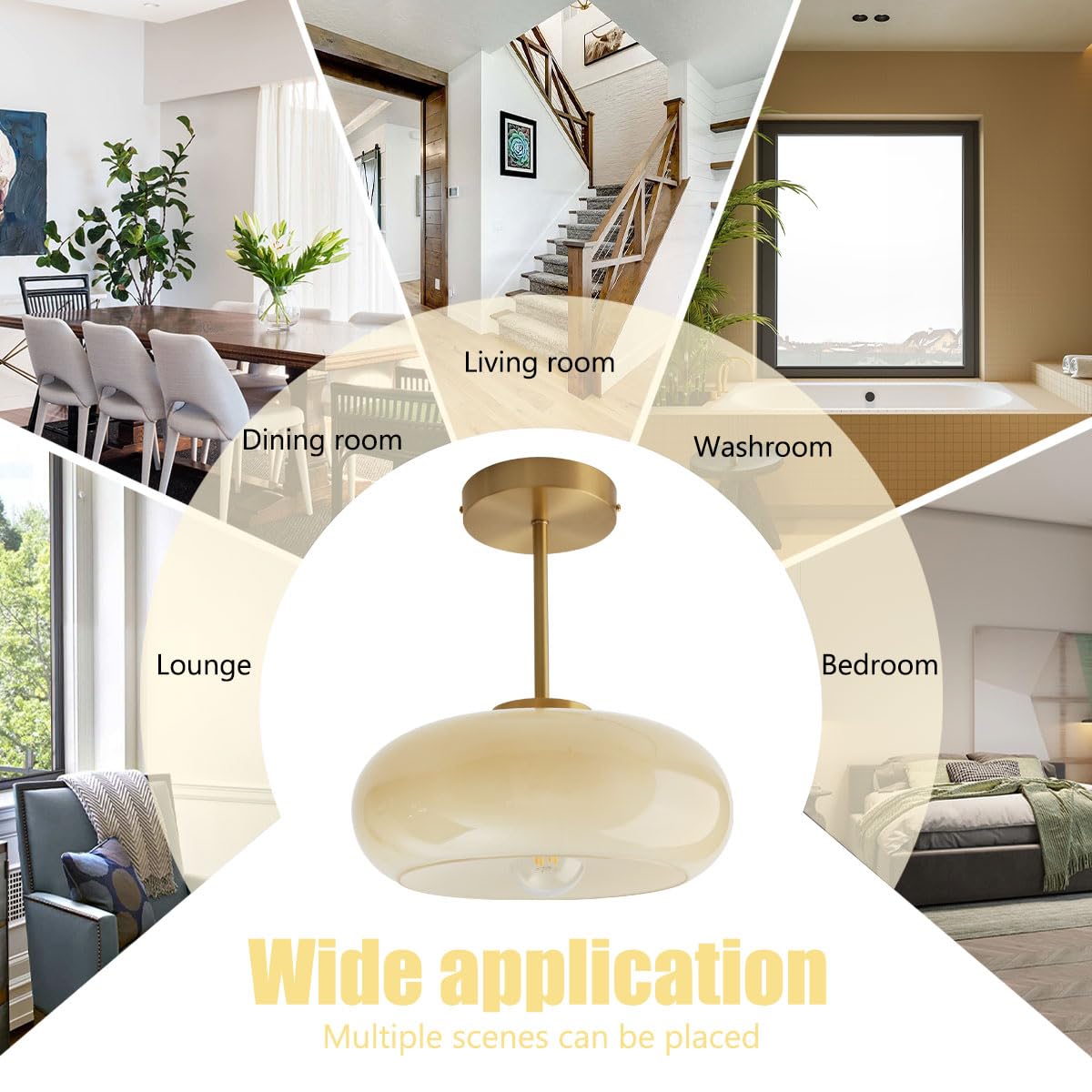 mid Century Ceiling Light Milk Glass Ceiling Light fixtures Glassshade Gold Modern Semi Flush Mount Ceiling Light (Milk Yellow)