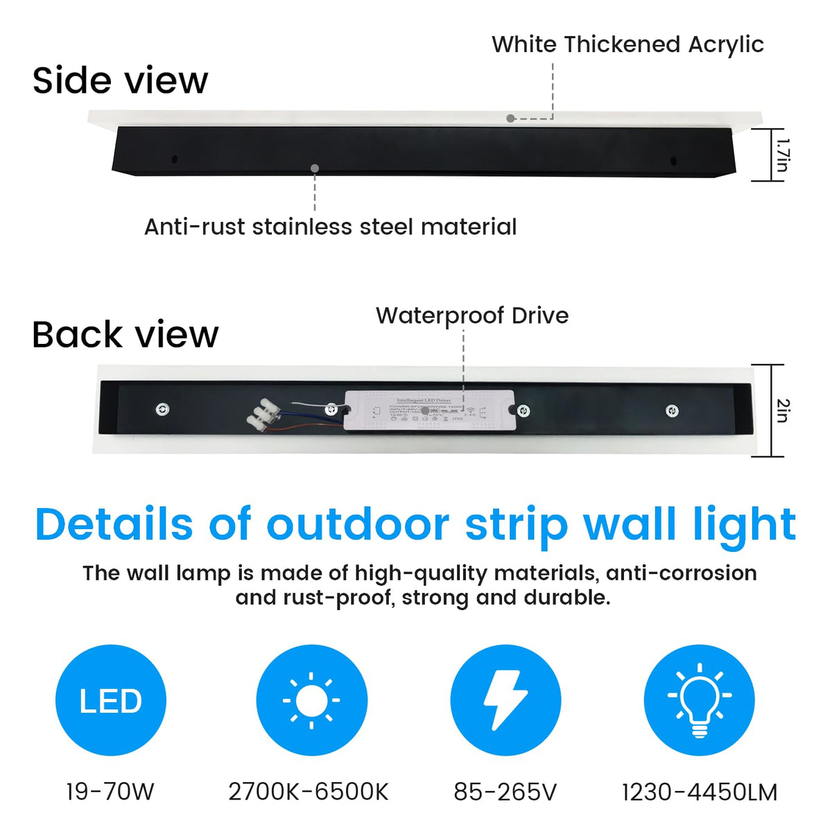 23.6inch Porch Wall Lights (Dimmable / 1pack-23.6Inch*2inch)