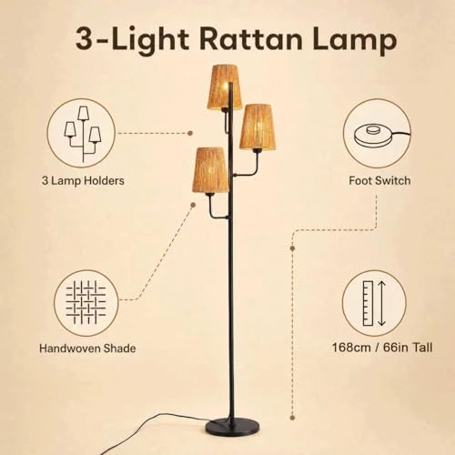 Boho Rattan Floor Lamp (Gold-Rattan 5)