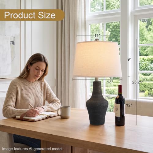 23" Farmhouse Ceramic Table Lamp Modern Bedside Lamps Matte Black (23.25" Single - Matte Black)