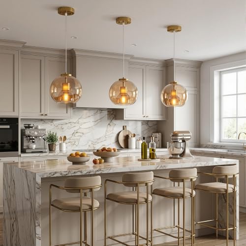 Amber Glass Pendant Lights Kitchen Island (Amber(7.87 in) / 3-Pack)