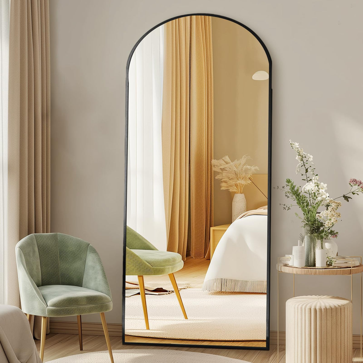 56"x21" Arched Full Length Floor Mirror (Black-arched / 56"L x 21"W)