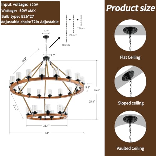 Rustic 6 Light Wagon Wheel Chandelier