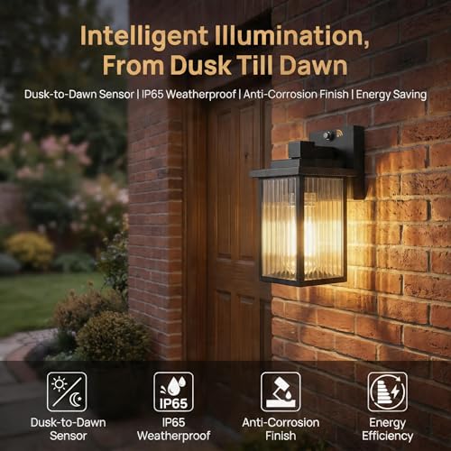 2 Pack Black Dusk to Dawn Outdoor Wall Light (Black / 10.6''-2 Pack)