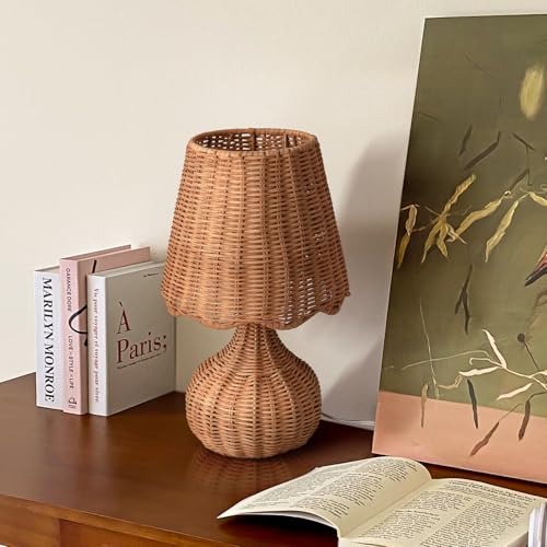 Rattan Table Lamp for Bedroom (Rattan-Dark / On/Off Switch)