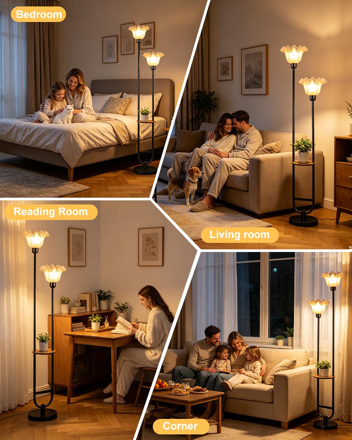 Dimmable Flower Floor Lamp for Living Room (Black-2U)