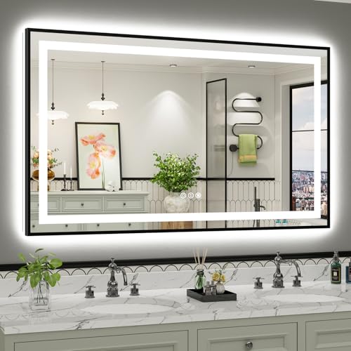 60x36 Inch LED Bathroom Mirror with Black Frame (Backlit+front Lit With Black Frame / 60"L x 36"W)