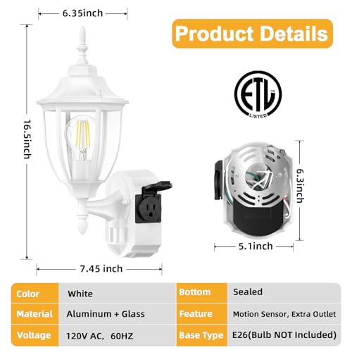 Porch Lights with Outlet (White / 1 Pack)