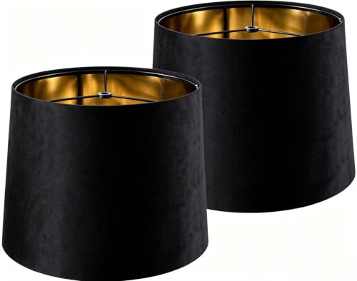 Black Lamp Shades Set of 2 (Black-Mirror Velvet / 11×13×10 IN-2 PCS)