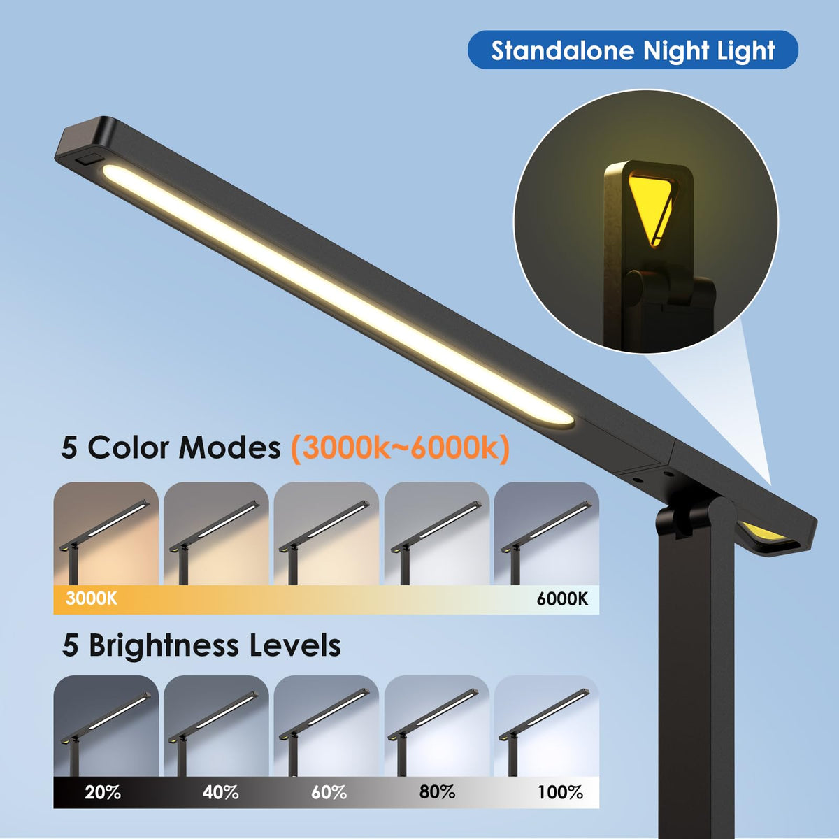 Desk Lamp with USB Charging Port (Black-Pro)