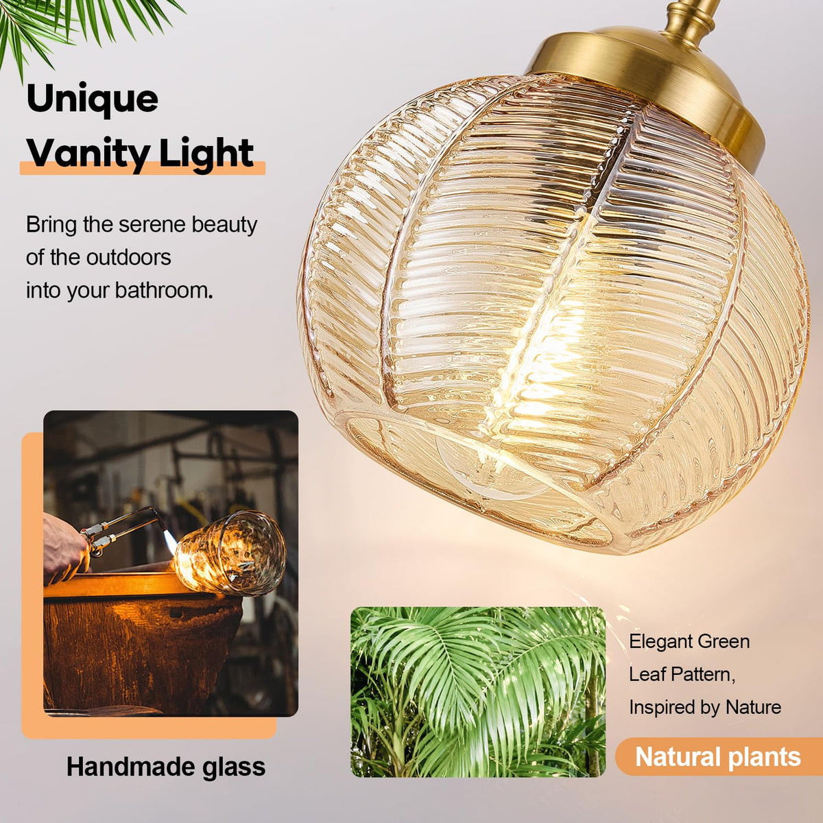 Bathroom Light Fixtures (Amber Glass-Brushed Gold / 3-Light)