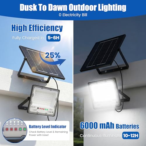 2 Pack 50W Solar Flood Light Outdoor Waterproof (2-Pack(50))