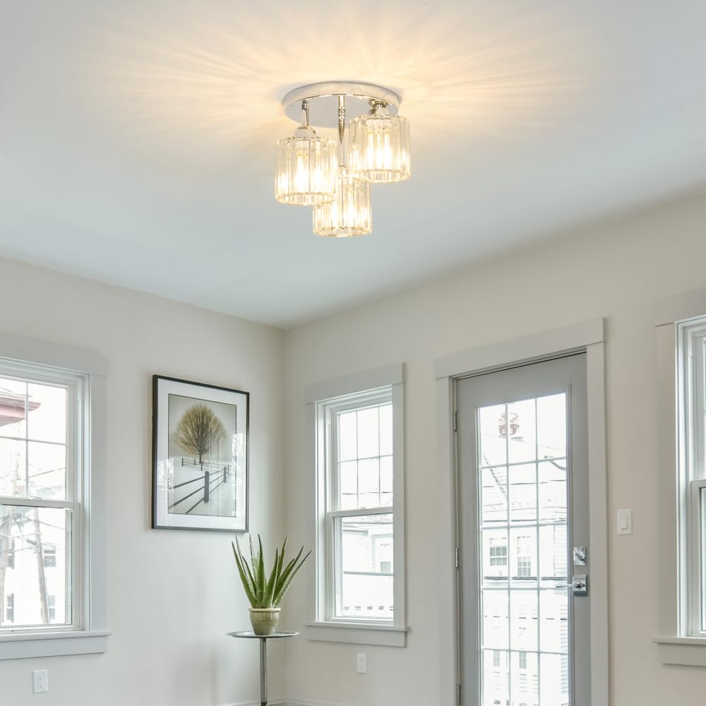 Crystal Ceiling Light Fixture (3 lights / Chrome)
