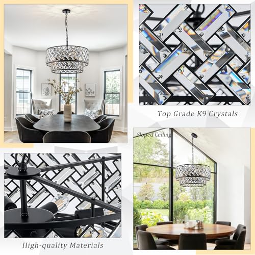 24" Black Crystal Chandelier (Big Drum Black)