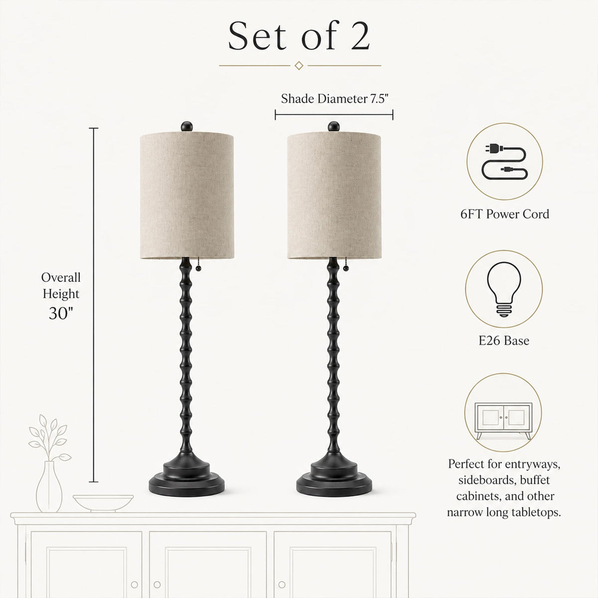 Buffet Lamps Set of 2 (Black)