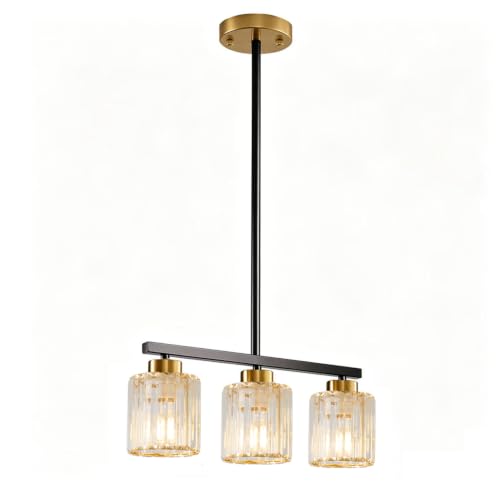 3 Light Kitchen Island Lighting (Black Gold & Strip Clear Glass / 3 Light)