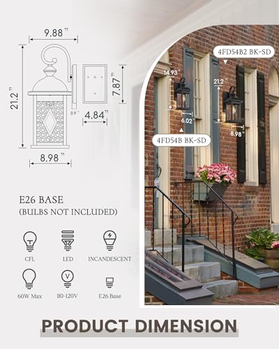 2 Pack Large Outdoor Wall Sconce (Matte Black, Lozenge Pattern / 21", 2 Pack)