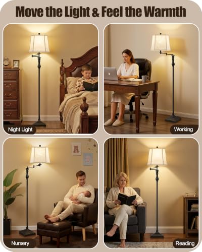 62" Floor Lamps for Living Room with 350°Adjustable Swing Arm & Dimmable Colors Temperature Bulb