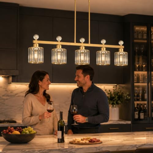 39" Crystal Island Light for Kitchen 5 (Gold / 5 light-39in)