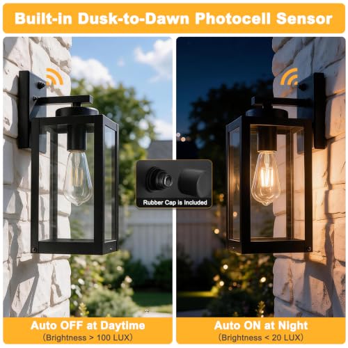 13" Enclosed Dusk to Dawn Exterior Lighting Fixtures (2 Packs-13IN / Black (Dusk to Dawn))