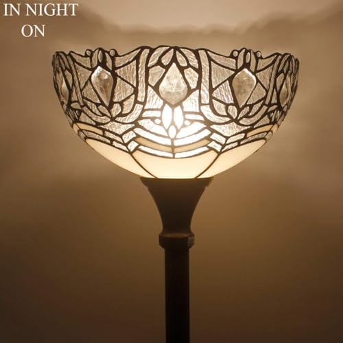 Tiffany Floor Lamp White Crystal Stained Glass Torchiere Light