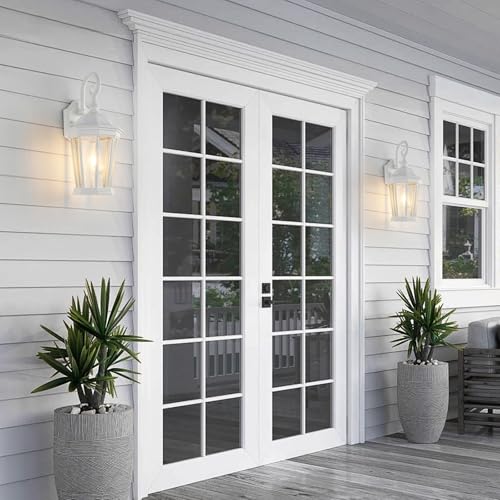 Outdoor Wall Lantern (White & Clear Glass / 15.7 inch-Wall Lamp)