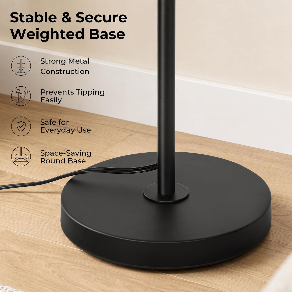 61.8" Floor Lamp for Living Room (Black+White Shade)