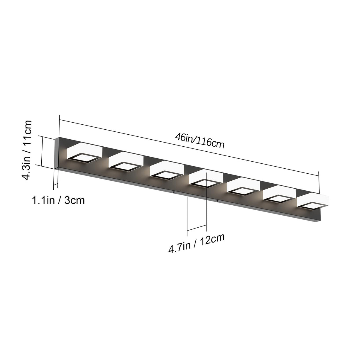 46" LED Matte Black Vanity Lights 7 Lights Acrylic Metal Black Modern Vanity Lights Black Bathroom Lighting Fixtures Over Long Mirror (Black-Natural light / 46 inch)