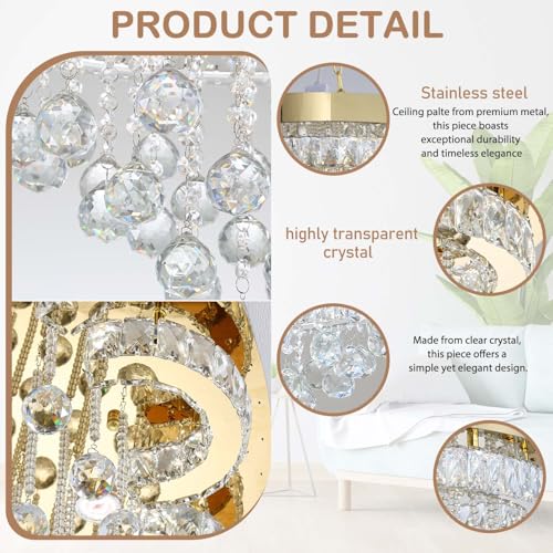 40in Modern LED Gold Chandelier for Living Room Round Crystal Ceiling Light Fixtures Flush Mount Chandeliers Ceiling Chandelier for Foyer Hallway Dining Room (Gold / 40inch)