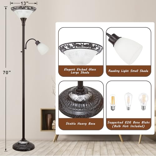 Torchiere Floor Lamps for Living Room (Brown,White)