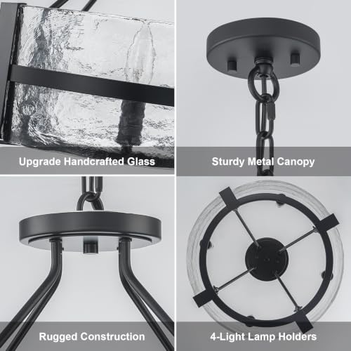Black Glass Drum Chandelier 18" Modern Glass Chandeliers for Dining Room (Black / 18")
