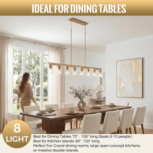 8 Light Brushed Gold Linear Chandelier (Gold+Clear Glass / 8 Light)