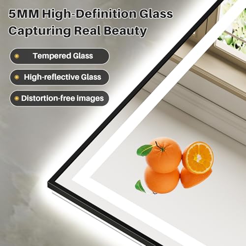 55x40 Inch LED Bathroom Mirror with Gold Frame (Backlit+front Lit With Black Frame / 55"L x 40"W)