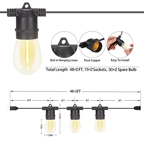 96FT LED Outdoor String Lights with Dimmer & Timer (96FT-remote)